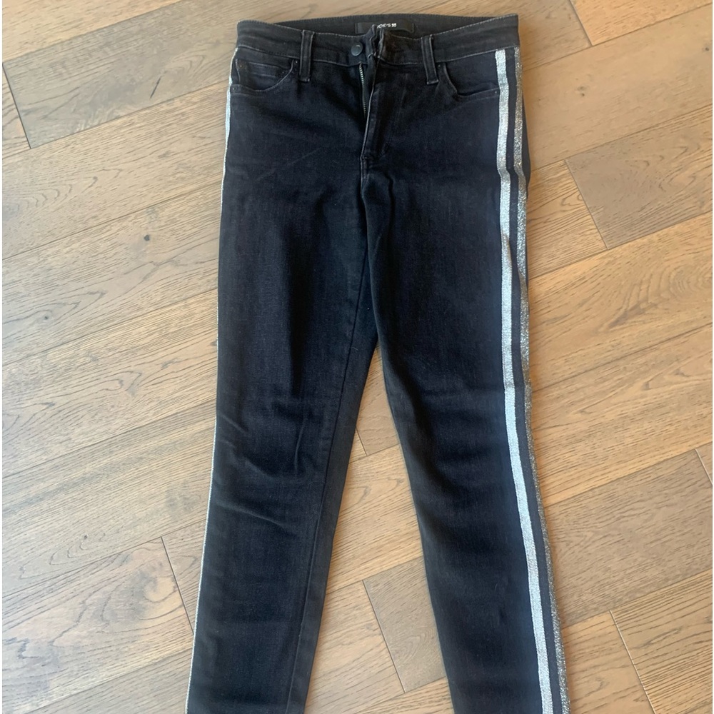 Joe’s Jeans Flawless The Charlie High Rise ankle skinny in black w/silver stripe